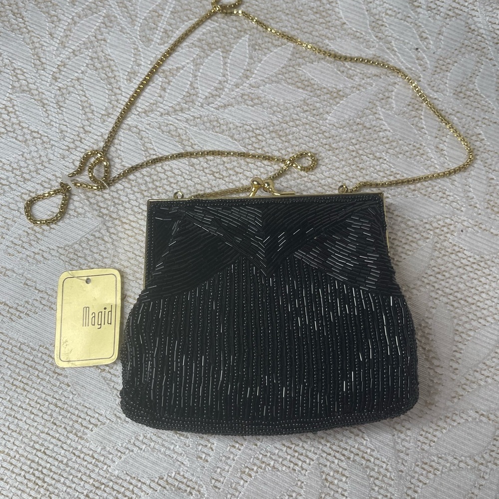 Magid Vintage Black Beaded Evening Bag NWT